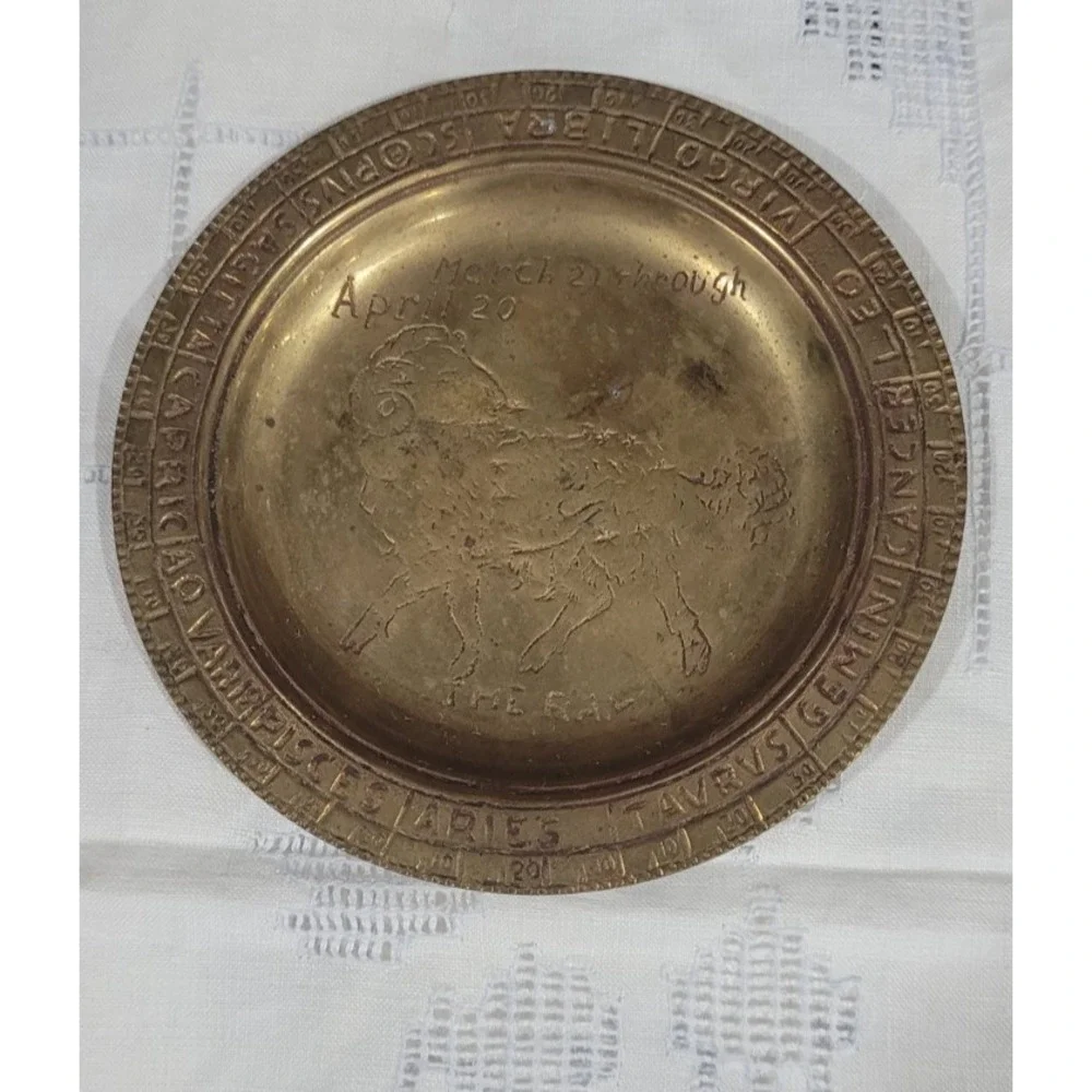 VTG Brass Zodiac The Ram Astrology Calendar Horoscope Incense Ash Tray